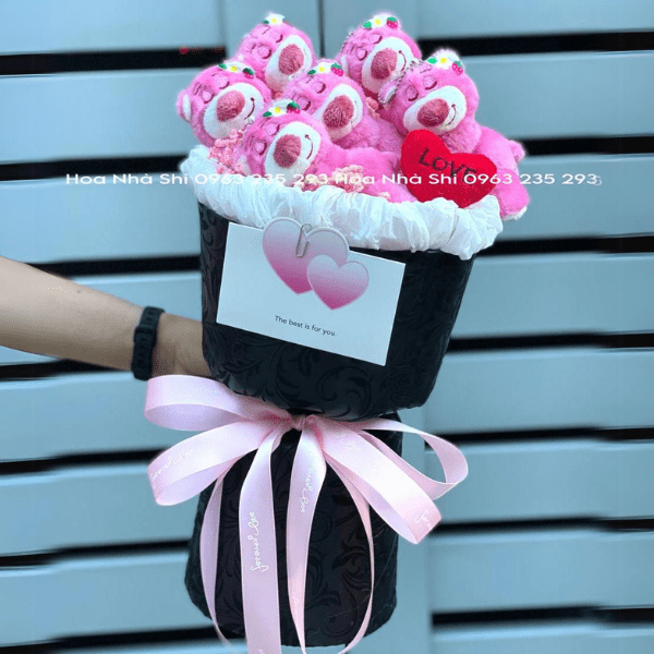 Bó Hoa Gấu Bông - Gấu Dâu 6 Con - Tone Hồng - 04