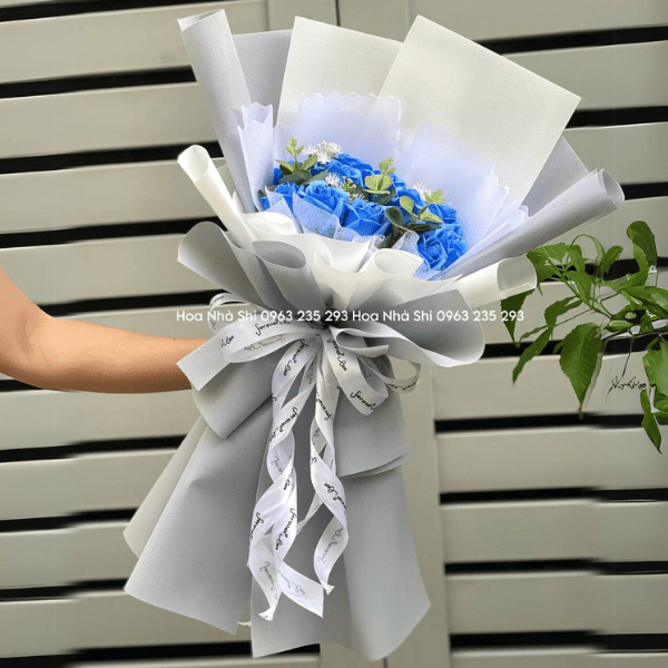 Bó Hoa Hồng Sáp 11 Bông - Tone Xanh Dương - 05