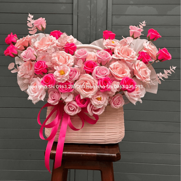 Giỏ Hoa Sáp Thơm - Tone Hồng - 44