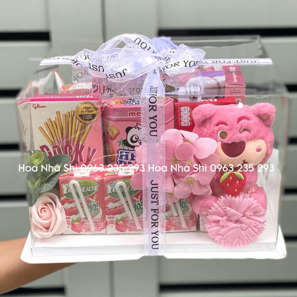 Hộp Hoa Bánh Kẹo Sinh Nhật Trong Suốt - Tone Hồng - 56