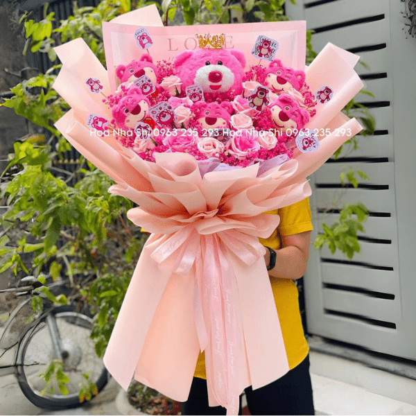 Hoa Gấu Bông - Gấu Dâu - Tone Hồng - 68