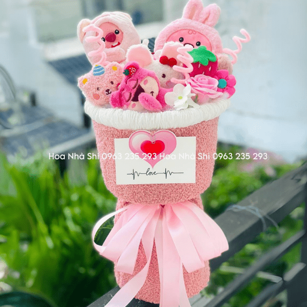 Bó Hoa Gấu Bông Mix - Tone Hồng - 90