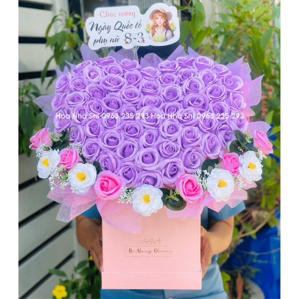 Hộp Hoa Sáp Thơm - Trái Tim - Tone Tím - 95