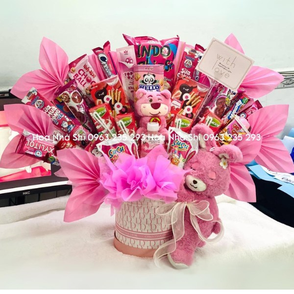 Hộp Hoa Bánh Kẹo Sinh Nhật Mix Gấu Bông - 167