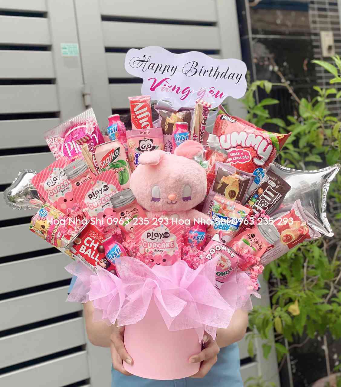 Bó Hoa Bánh Kẹo Sinh Nhật Mix Gấu Bông - Tone Hồng - 184