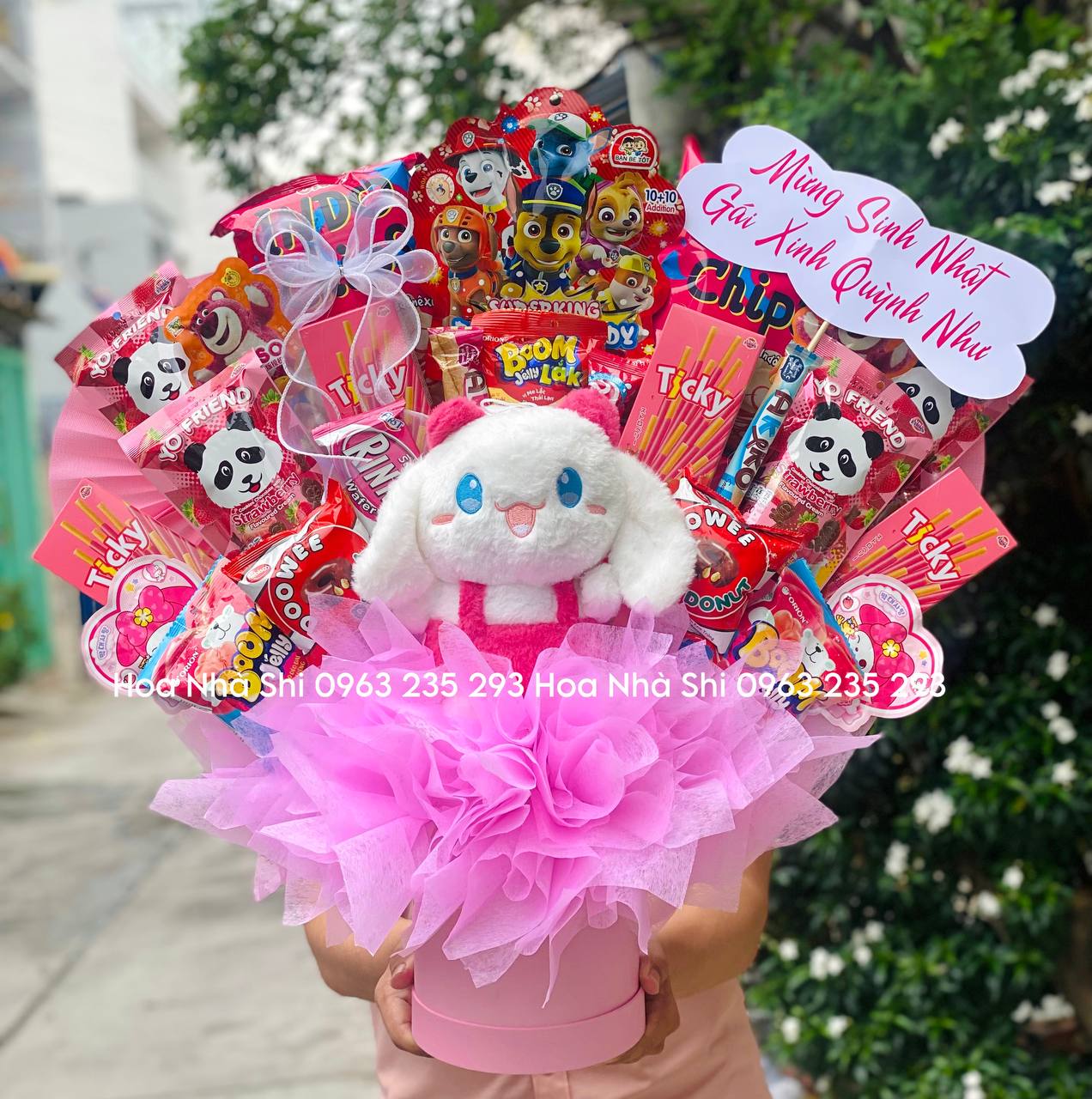 Bó Hoa Bánh Kẹo Sinh Nhật Mix Gấu Bông - Tone Hồng - 194