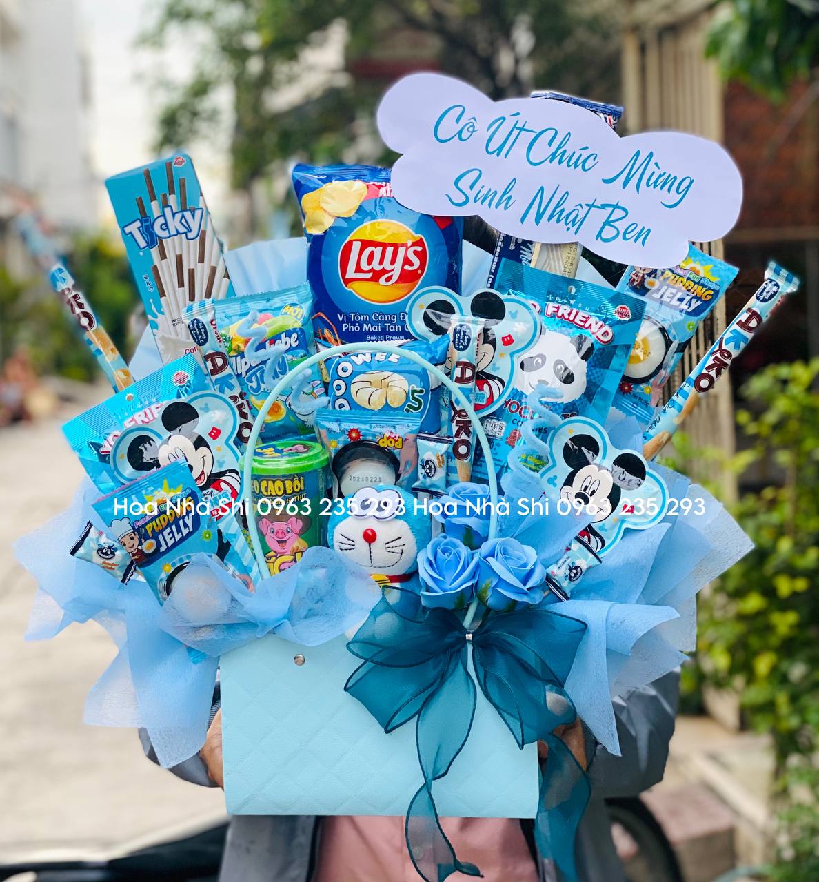 Giỏ Hoa Bánh Kẹo Sinh Nhật - Tone Xanh Dương - 196 image 1