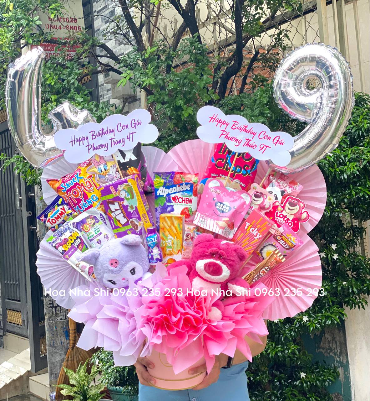 Hộp Hoa Bánh Kẹo Sinh Nhật Mix Tím Hồng - 281