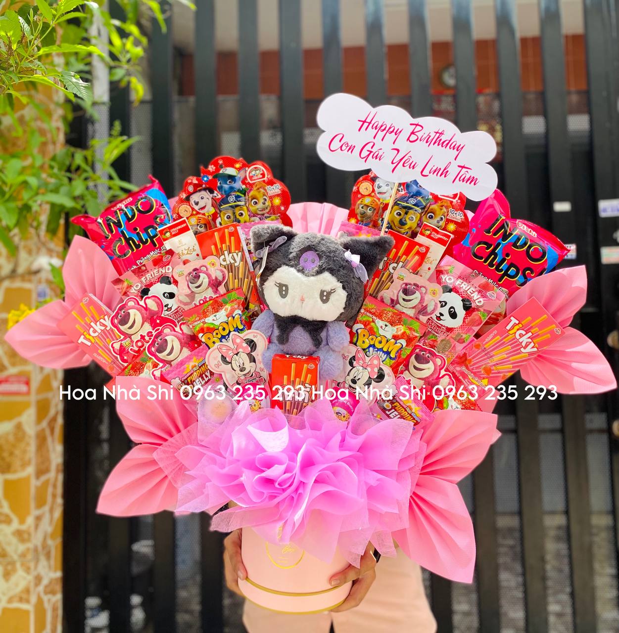 Hộp Hoa Bánh Kẹo Sinh Nhật Kuromi - Màu Hồng - 297