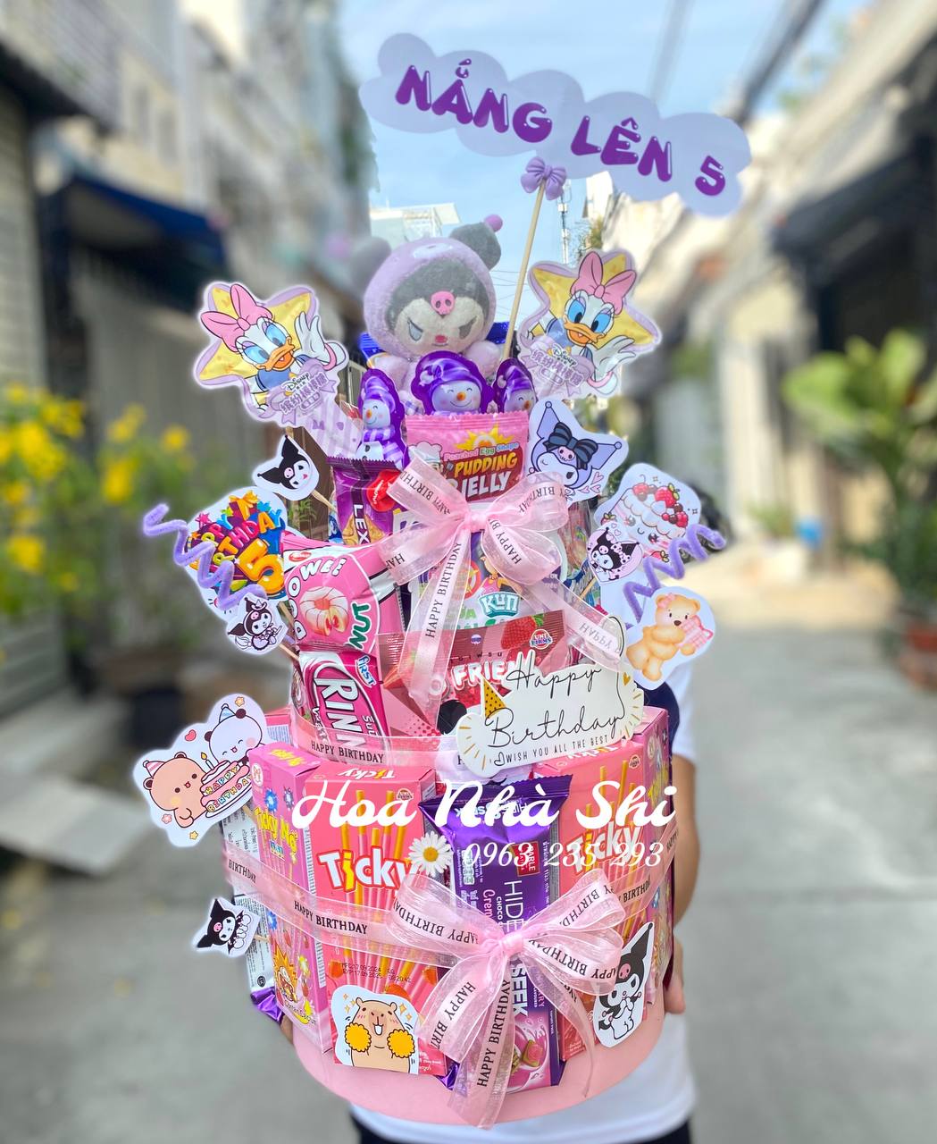 Tháp Hoa Bánh Kẹo Sinh Nhật Màu Hồng - 321