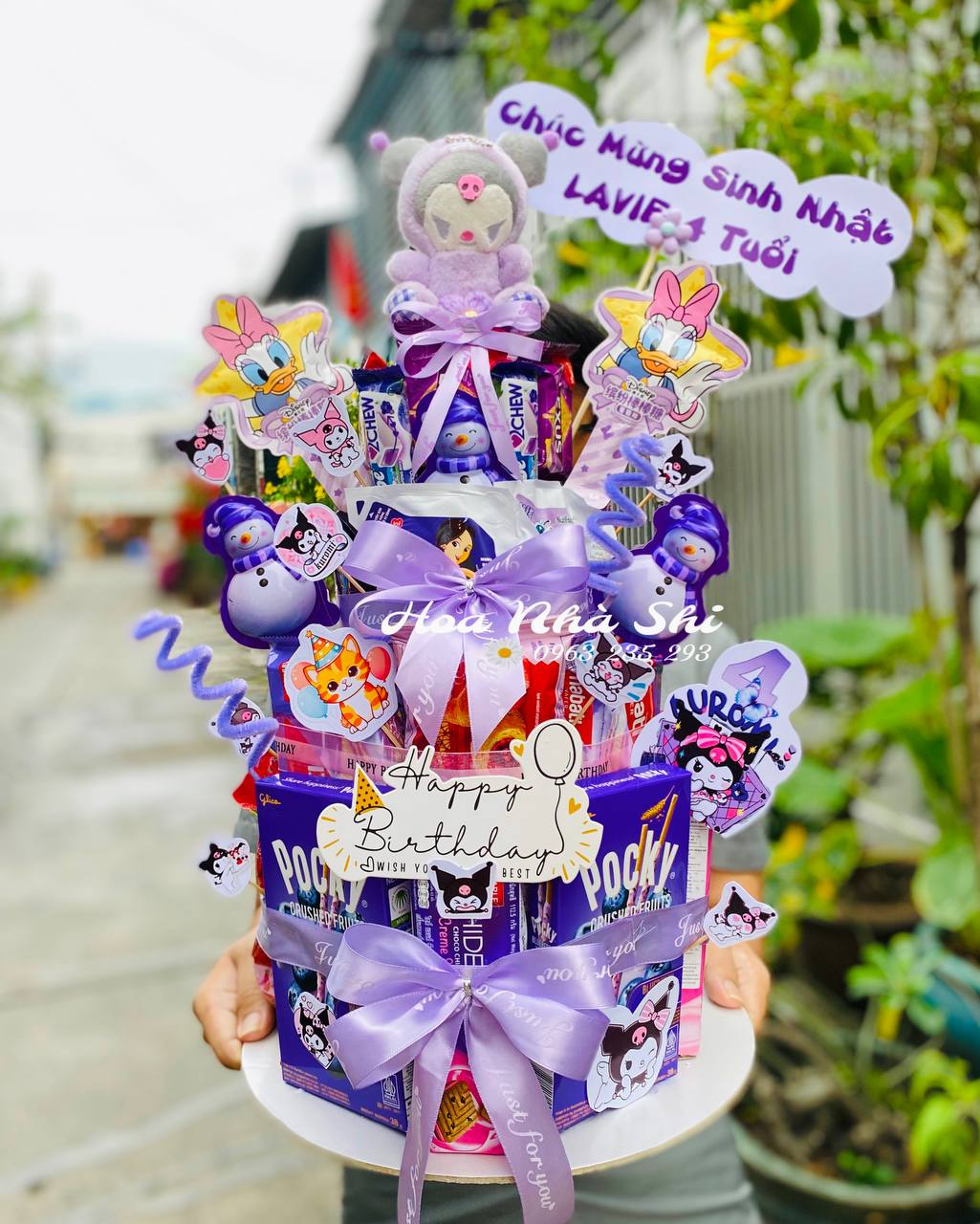 Tháp Hoa Bánh Kẹo Sinh Nhật Màu Tím - 325
