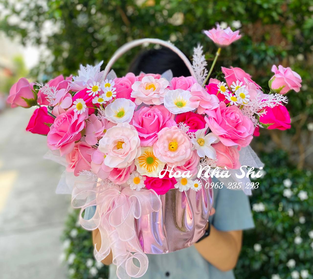 Giỏ Hoa Sáp Thơm Khai Trương - Hồng - 371