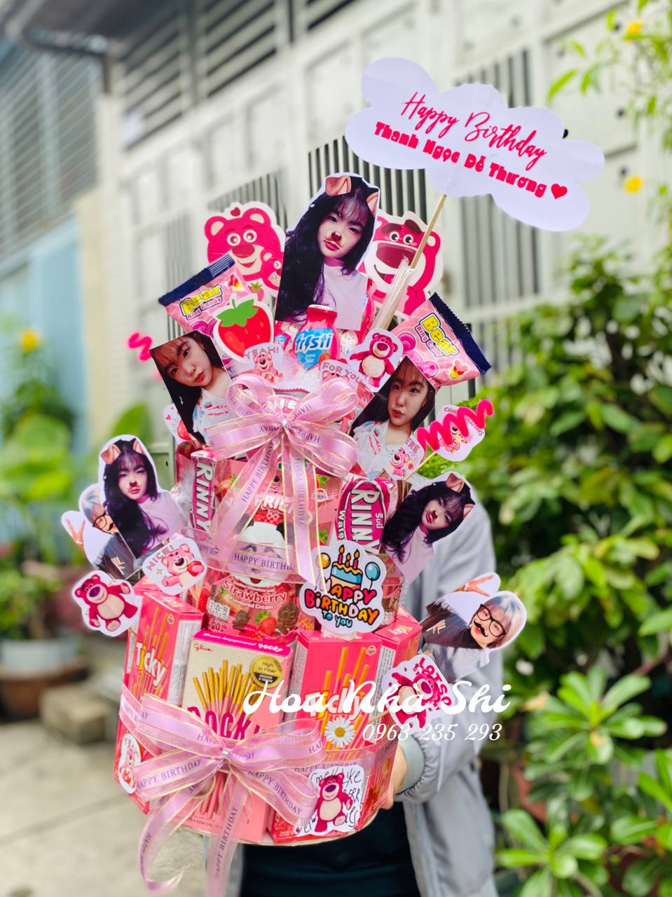 Tháp Hoa Bánh Kẹo Sinh Nhật - Hồng - 386