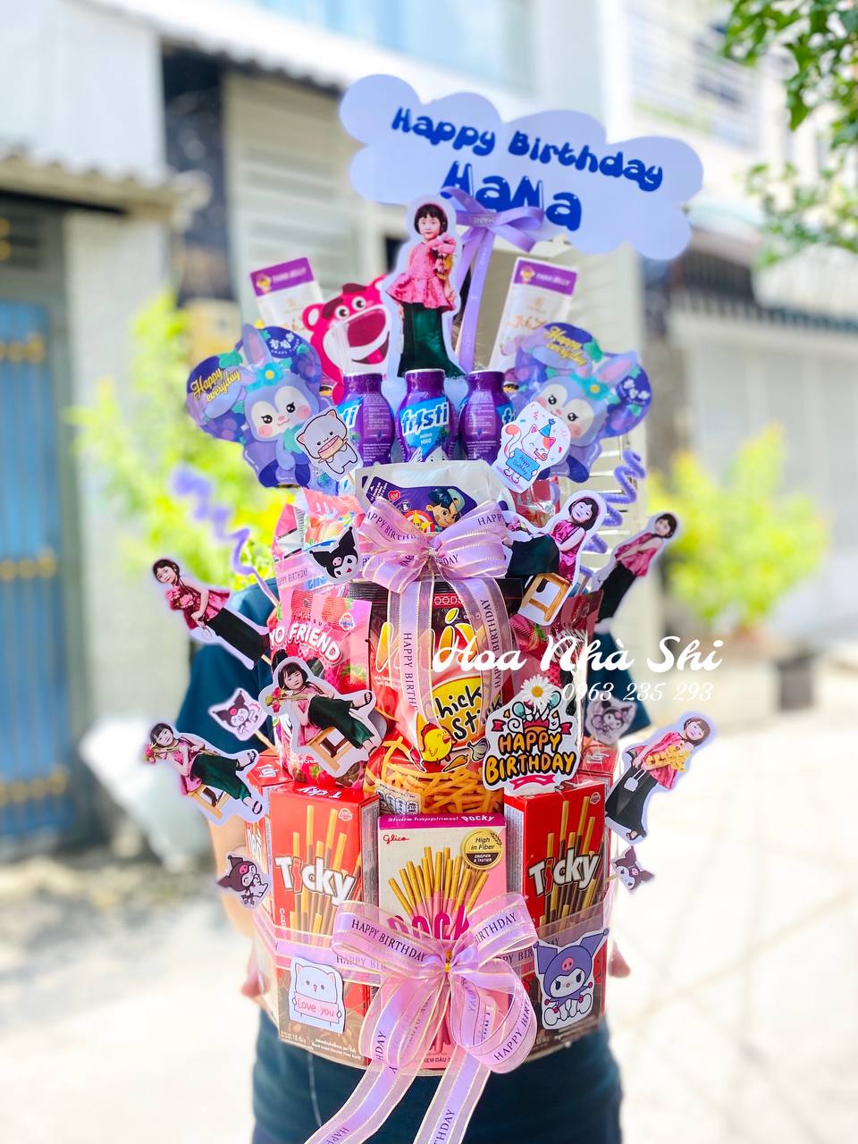 Tháp Hoa Bánh Kẹo Sinh Nhật - Tím - 387